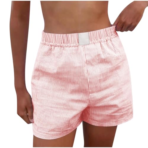 Womens Plaid Color-Block Beach Shorts with Elastic Waist, Loose Comfy Fit for Casual Summer Wear