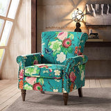 HULALA HOME Upholstered Wingback Accent Chair with Removable Cushion, Wood Legs and Nailhead Trim, Floral Living Room or Bedroom Armchair, Blue