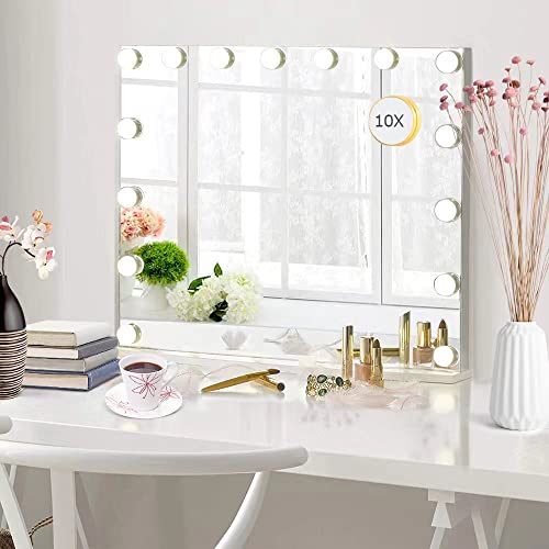 Zdorzi 31.5x 23.6 Wall-Mounted Vanity Makeup Mirror with 18 Dimmable LED Bulbs, 3 Color Modes and Touch Control, Hollywood-Style Dressing Room Mirror, White