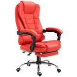 HOMCOM Reclining Executive Home Office Chair with PU Leather Upholstery and Footrest, Red