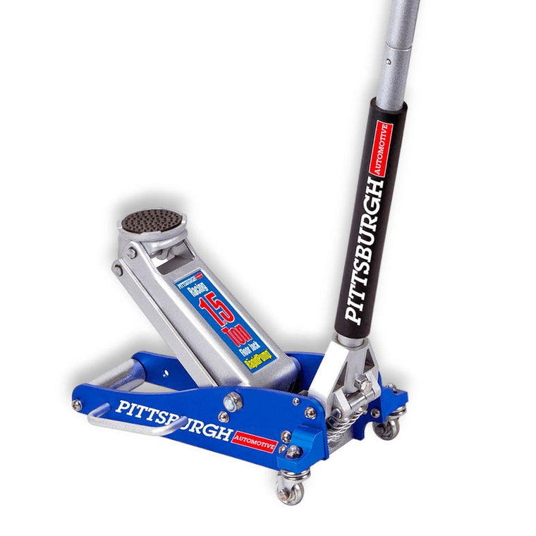 Blue Aluminum Racing Floor Jack with Rapid Pump, 1.5-Ton 3000-Lb Capacity and Low-Profile Lift