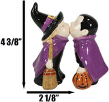 Ebros Gift Halloween Villains Ceramic Salt and Pepper Shakers, Vampire Dracula and Kissing Witch with Broomstick, Magnetic Set with Rubber Stoppers