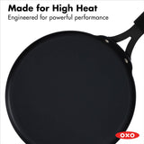 OXO Obsidian 12-Inch Carbon Steel Wok Pan, Pre-Seasoned with Removable Silicone Handle Holder, Induction and Oven Safe, Black