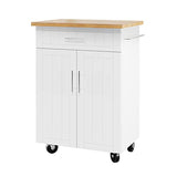 Shintenchi Rolling Kitchen Island Cart with Large Worktop, Cabinet Storage, Drawers, Towel Rack and Wheeled Side-Table Design, White