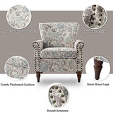 HULALA HOME Upholstered Wingback Accent Chair with Removable Cushion, Wood Legs and Nailhead Trim, Floral Living Room or Bedroom Armchair, Blue
