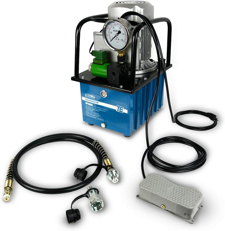 TEMCo HP0006 110V Electric Hydraulic Pump Power Pack, 2-Stage Single-Acting, 10k psi, 488 Cubic in Capacity