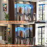 Aheaplus Industrial Pipe Clothing Rack with LED Lights & Shelves, Reversible 79.7in Heavy-Duty Garment Wardrobe for Walk-In Closet, Black