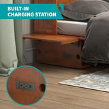 BALUS Queen Murphy Bed Cabinet in Grey-Blue with Tri-Fold Mattress, USB Charging Station, Folding Nightstand Trays, and Storage Drawers