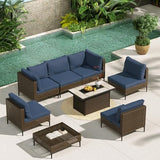 Grand patio 7-Piece Boho Wicker Conversation Set in Cream, Featuring a Sectional Sofa, Water-Resistant Thick Cushions, and Coffee Table