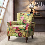 HULALA HOME Upholstered Wingback Accent Chair with Removable Cushion, Wood Legs and Nailhead Trim, Floral Living Room or Bedroom Armchair, Blue