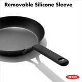 OXO Obsidian 12-Inch Carbon Steel Wok Pan, Pre-Seasoned with Removable Silicone Handle Holder, Induction and Oven Safe, Black