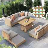 Grand patio 7-Piece Boho Wicker Conversation Set in Cream, Featuring a Sectional Sofa, Water-Resistant Thick Cushions, and Coffee Table