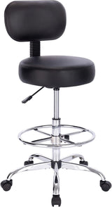 SUPERJARE Multi-Purpose Drafting Chair with Back, Rolling Stool, Adjustable Footrest and Thick Seat Cushion for Office, Home, Bar, Kitchen or Shop, Black